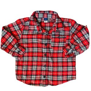 Old Navy 4T Boys Red Gray Plaid flannel long sleeve shirt